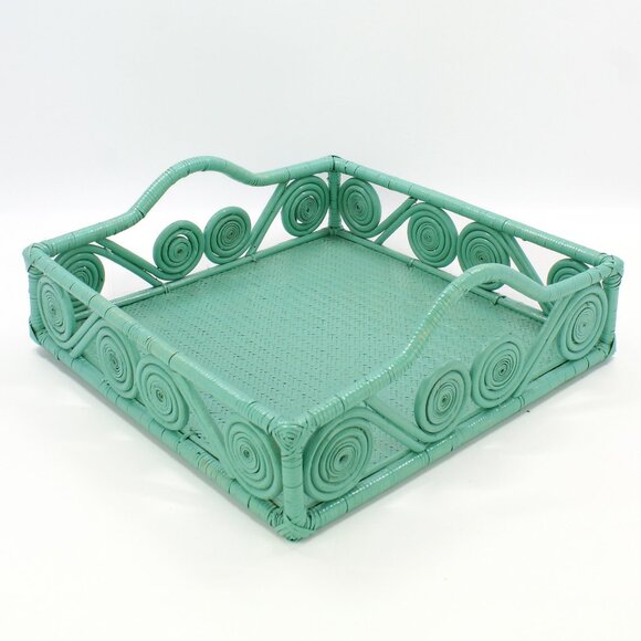 1940s Vintage Inspired Swirly Square Rattan Tray